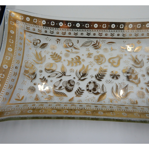 Georges Briard Glass Gold Persian Garden Plate Tray 11 Inch - Picture 10 of 11